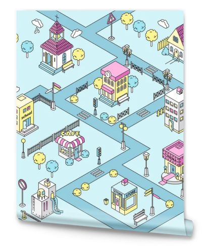 Seamless pattern with Isometric city