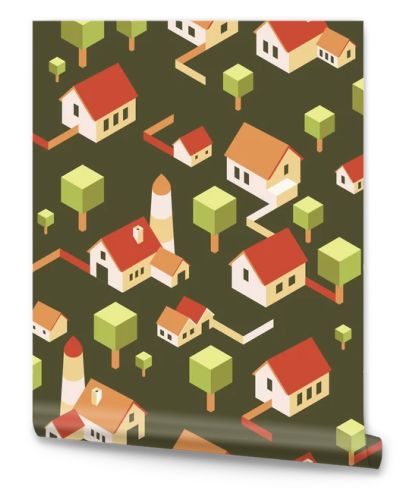 House seamless pattern. City abstract 3D background. Isometric v