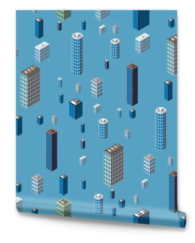 Isometric buildings seamless pattern