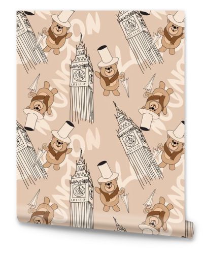 Teddy Bear London Trip Seamless Pattern