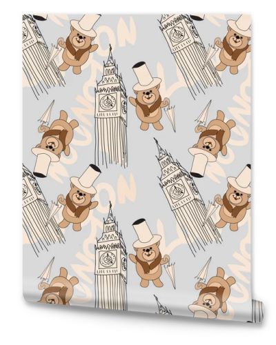 Teddy Bear London Trip Seamless Pattern