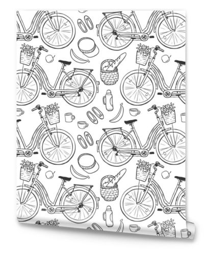 Bike cruiser illustration. Hand drawn  illustration with city womens bicycle.