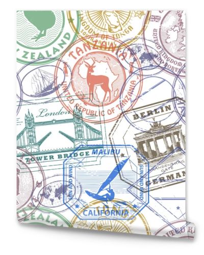 Passport stamps background - set seamless pattern