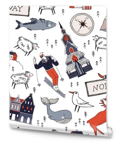 Norway seamless pattern. Travel Scandinavia concept