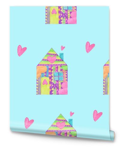 Colorful houses seamless pattern in childish style. Print for kids fashion, apparel, wallpaper, wrapping, textile