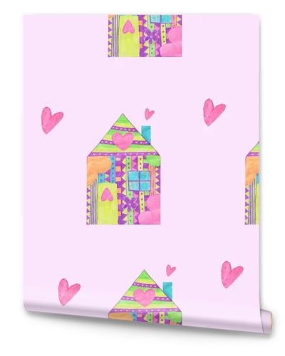 Colorful houses seamless pattern in childish style. Print for kids fashion, apparel, wallpaper, wrapping, textile