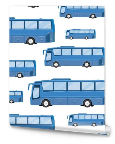 Vector seamless pattern with bus. Tour bus in blue colors