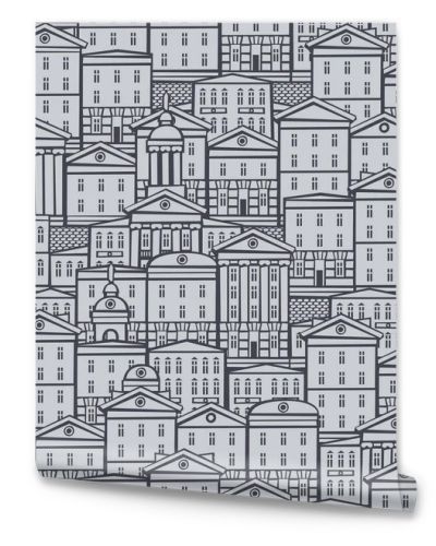 Seamless pattern with old hand drawn houses