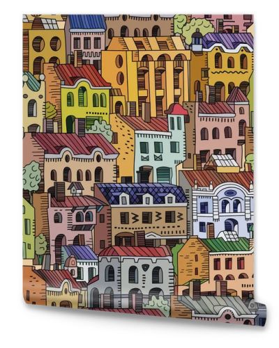 Vector hand drawn houses seamless pattern.