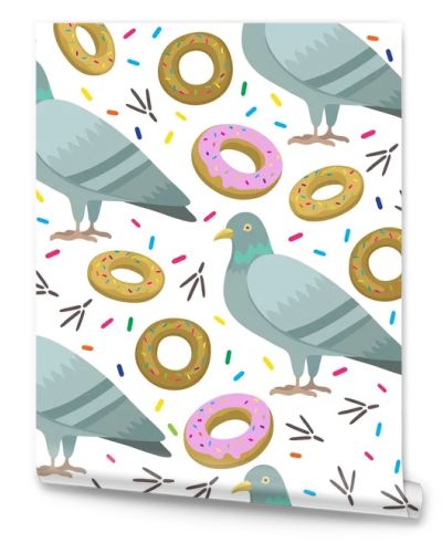 Seamless pattern with cute cartoon pigeons. Vector illustration.