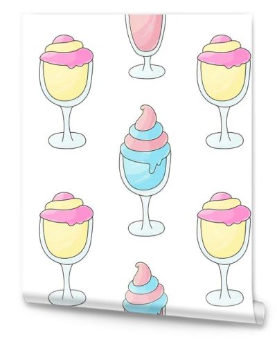 Ice cream cocktails seamless pattern. Cute pattern with cold dessert. Print for cloth design, textile, fabric, wallpaper, wrapping paper