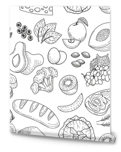 Hand drawn healthy food seamless pattern