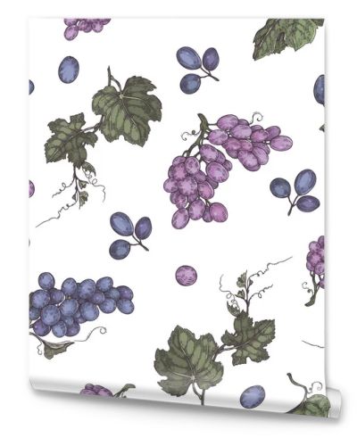 Seamless pattern with bunches of grapes. Detailed hand-drawn sketch, vector illustration.