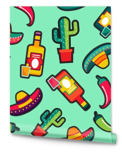 Stitching patches mexico icons seamless pattern
