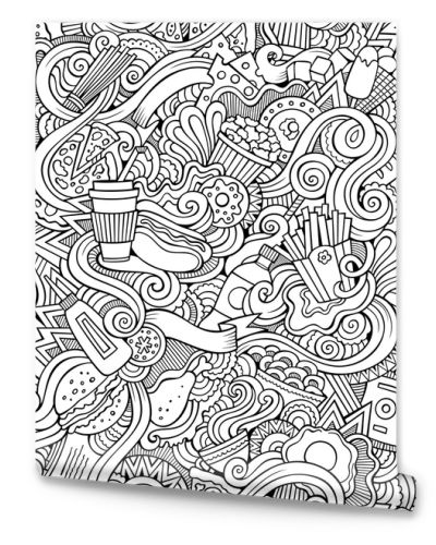 Seamless doodles abstract fast food pattern