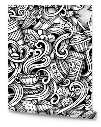 Doodles tea and coffee seamless pattern