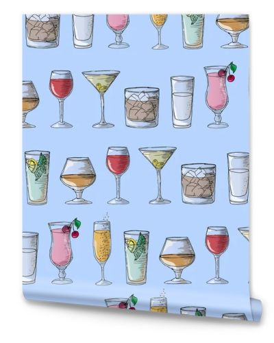 Hand drawing. Illustration cocktails. Seamless pattern.