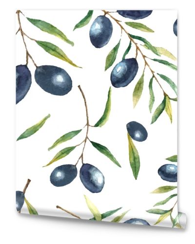 Watercolor olive branch background.