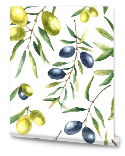 Watercolor olive branch background.