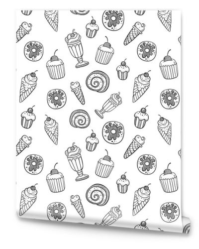 Desserts Seamless Pattern, food doodles background