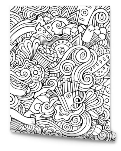 Cartoon vector hand-drawn Doodles on the subject of fast food seamless pattern. Sketchy background