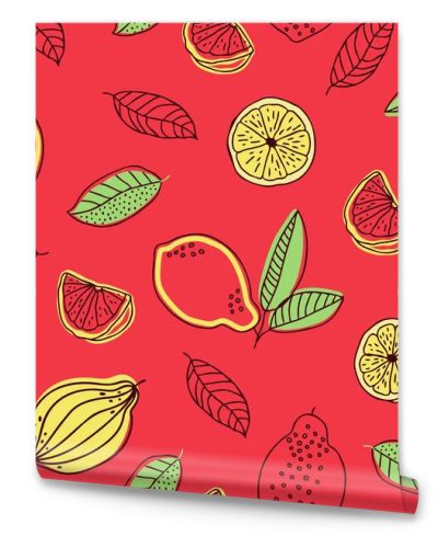 Cute seamless pattern with lemons. Sketch with lemons, summer vector illustration, template.