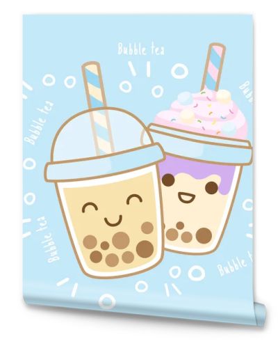 Bubble tea flavors cup design collection, Pearl milk tea, Yummy drinks, Taiwan milk tea, Boba Bubble Milk Tea, Cute Sticker, Vector Illustration