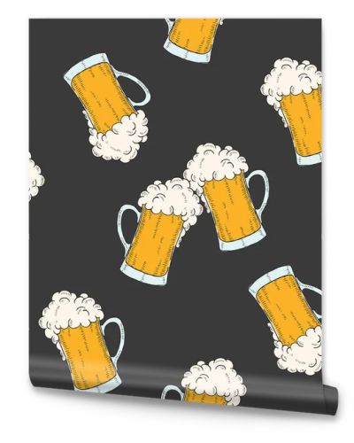 Oktoberfest seamless pattern with colored icons glasses of beer in sketch style. Design for menu, advertising and banners.for wallpaper, textures.