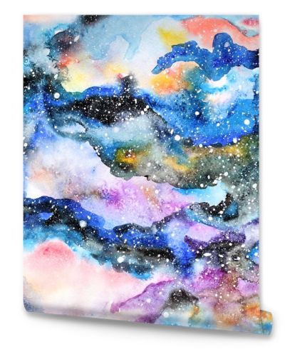 Watercolor galaxy illustration. Seamless pattern.