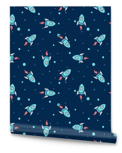 Vector doodle style hand drawn rockets in space seamless pattern