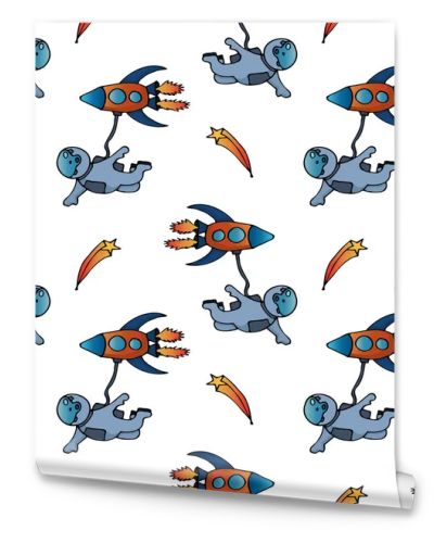Hand draw aliens and ufo seamless pattern of vector objects and design elements isolated on white background. Trendy kids hand drawn seamless pattern with planets and rockets. Baby vector background illustration with space. Doodle style. Scandinavian