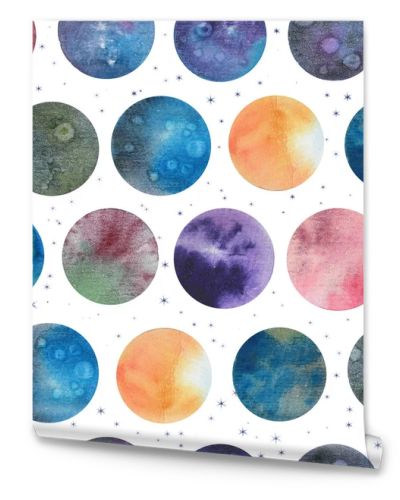 Watercolor planets and stars for drawing postcards, textile, invitations, packaging and other things.