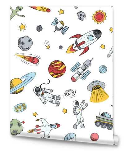 Colorful space seamless pattern with space objects