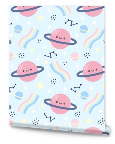 Cute planet in space seamless background repeating pattern, wallpaper background, cute seamless pattern background