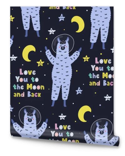 I love you to the moon and back seamless pattern with cute llama