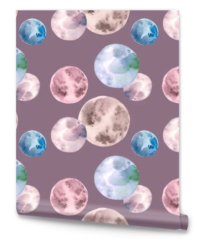 Seamless watercolor pattern with planets