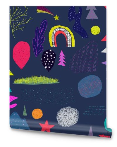 Universe Space Planet Star seamless pattern moon rainbow travel cosmos astronomy inspiration graphic design typography element. Hand written postcard. Cute simple vector paper cutout collage style