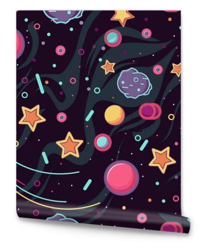 cartoon space. seamless pattern. rocket