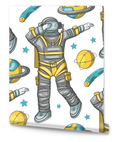 Astronaut vector seamless pattern.