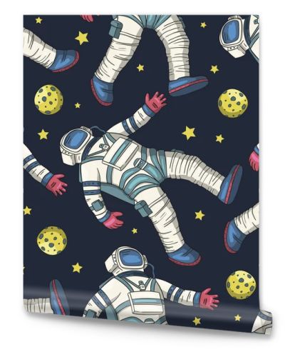 Astronaut vector seamless pattern.