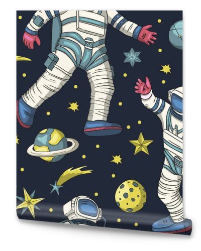 Astronaut vector seamless pattern.