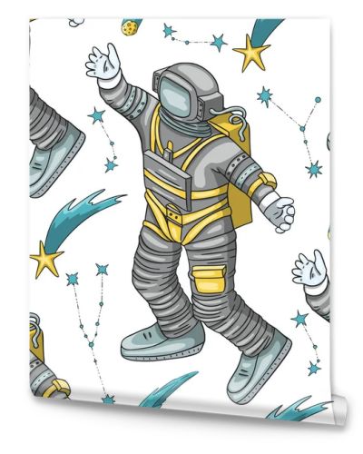 Astronaut vector seamless pattern.