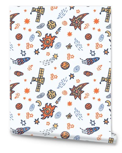 Space astronomy kids doodles seamless pattern