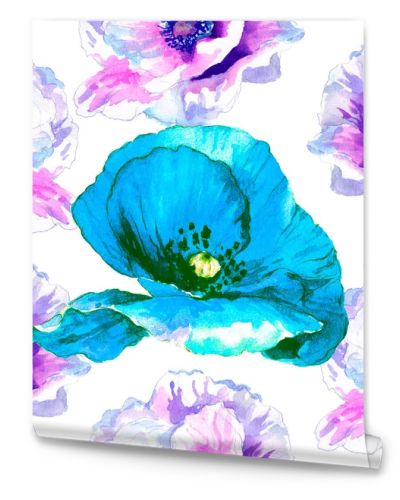 Watercolor seamless pattern. Watercolor poppies, hand drawn floral illustration, wildflowers isolated on white background.