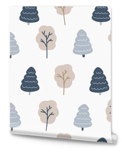 Abstract forest scandinavian hand drawn seamless pattern. Nature background with trees. Vector illustration for textile design, wallpaper, wrapping paper and decor.