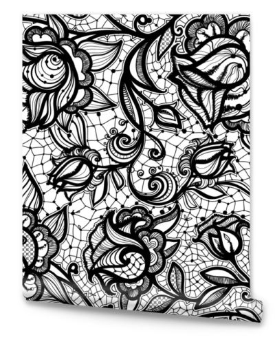 Abstract seamless lace pattern with flowers and leaves.