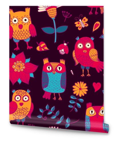 owl bird flower seamless pattern vector