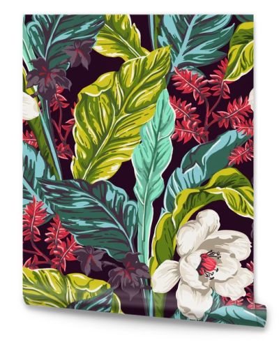 seamless pattern of exotic leaves