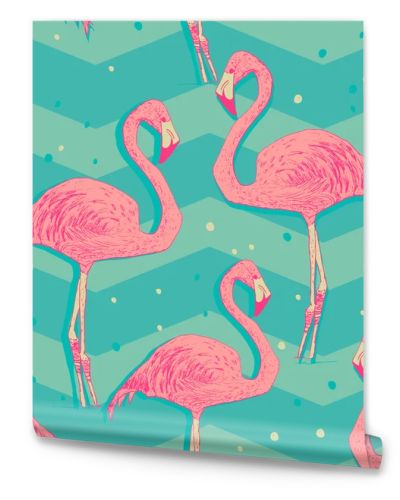 Seamless pattern with flamingo birds