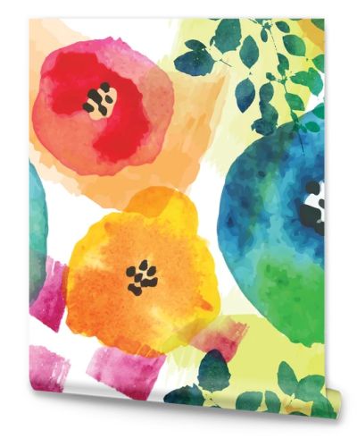 Modern floral seamless pattern in watercolor technique.